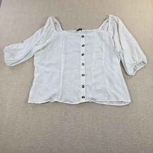 New Glory White Peasant Blouse 3X Puff Sleeve Button Front Top